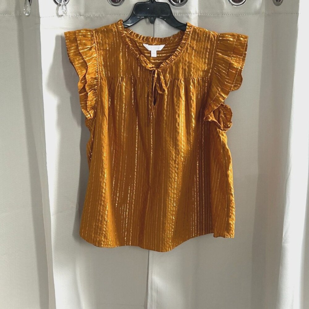 Lauren Conrad Womens Top Size XXL Metallic Gold Peasant Cottagecore Retro 17106